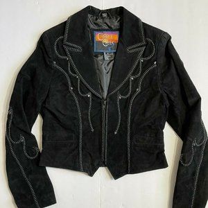 Cripple Creek Studded Suede Jacket EUC S VTG Women's Flames Zip Notched Lapel